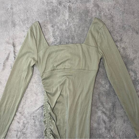 Forever 21 Sage Green Ruching Side Tie Long Sleeve Mini Dress Casual Size Small - Picture 6 of 13